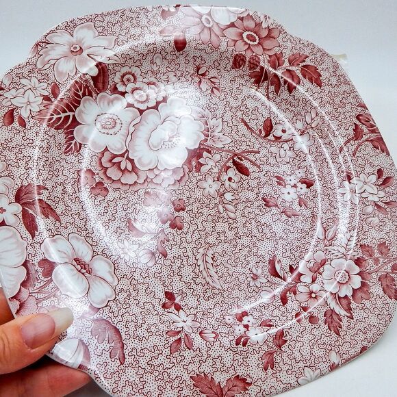Spode Red Primula Chintz Square Luncheon Salad Plate 9 Inch Made in England - Picture 3 of 4